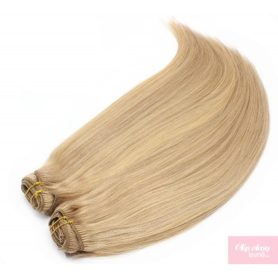 Clip in maxi set 63cm pravé lidské vlasy – REMY 240g – PŘÍRODNÍ/SVĚTLEJŠÍ BLOND