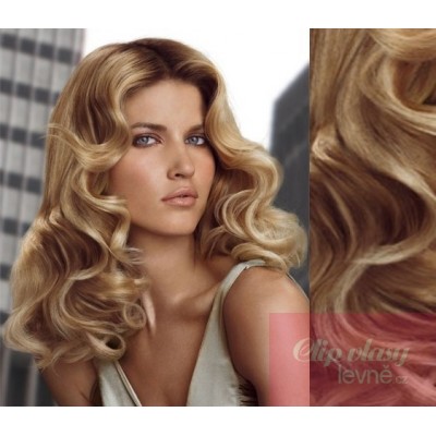 Clip in kudrnaté vlasy 100% lidské REMY 53cm - přírodní/světlejší blond