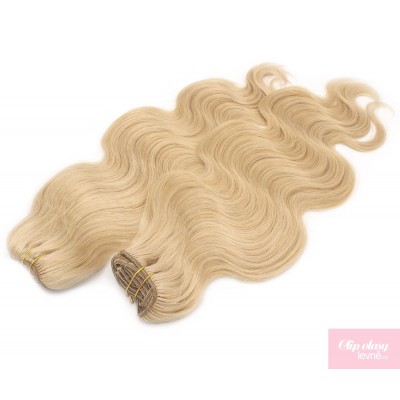 Vlnitý clip in maxi set 53cm pravé lidské vlasy – REMY 200g - PŘÍRODNÍ BLOND