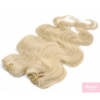 Vlnitý clip in maxi set 53cm pravé lidské vlasy – REMY 200g - NEJSVĚTLEJŠÍ BLOND