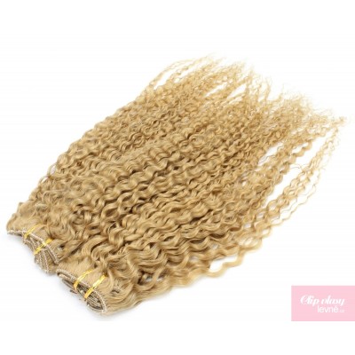 Kudrnatý clip in maxi set 53cm pravé lidské vlasy – REMY 200g - PŘÍRODNÍ BLOND