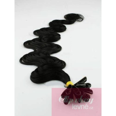 Vlnité vlasy k prodlužování keratinem 50cm - černé