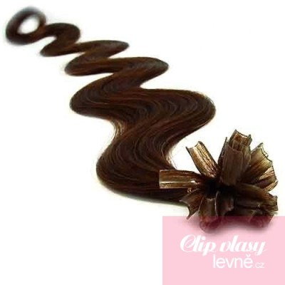 Vlnité vlasy k prodlužování keratinem 50cm - tmavě hnědé