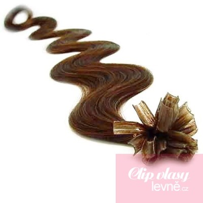 Vlnité vlasy k prodlužování keratinem 50cm - světlejší hnědé