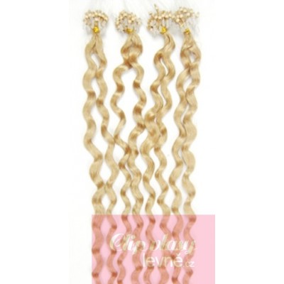 Kudrnaté vlasy pro metodu Micro Ring / Easy Loop 60cm – nejsvětlejší blond