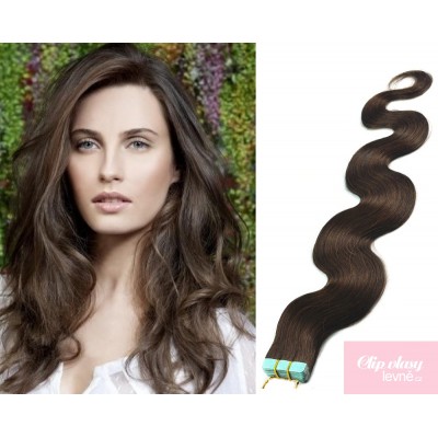 Vlnité vlasy pro metodu TapeX / Tape Hair / Tape IN 50cm - tmavě hnědé