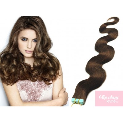 Vlnité vlasy pro metodu TapeX / Tape Hair / Tape IN 50cm - středně hnědé