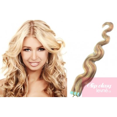 Vlnité vlasy pro metodu TapeX / Tape Hair / Tape IN 50cm - platina / světle hnědá