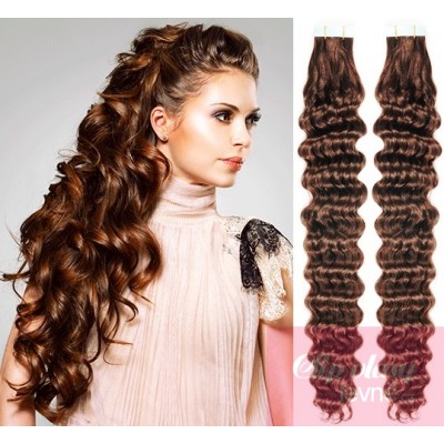 Kudrnaté vlasy pro metodu TapeX / Tape Hair / Tape IN 50cm - středně hnědé