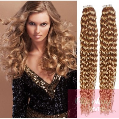 Kudrnaté vlasy pro metodu TapeX / Tape Hair / Tape IN 50cm - přírodní / světlejší blond