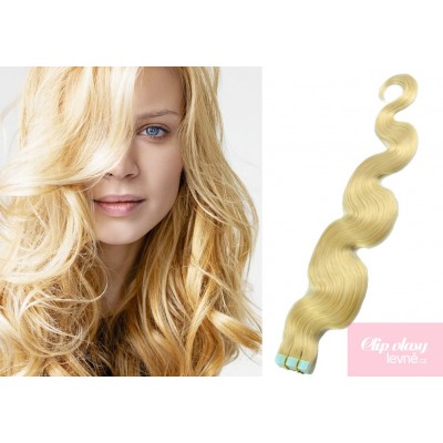 Vlnité vlasy pro metodu TapeX / Tape Hair / Tape IN 60cm - nejsvětlejší blond
