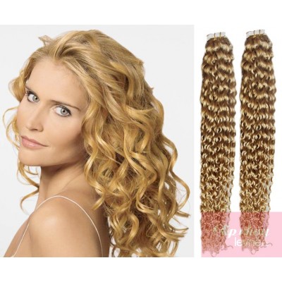 Kudrnaté vlasy pro metodu TapeX / Tape Hair / Tape IN 60cm - přírodní blond