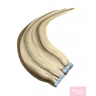 Vlasy pro metodu Invisible Tape / TapeX / Tape Hair / Tape IN 50cm - platina/světle hnědá