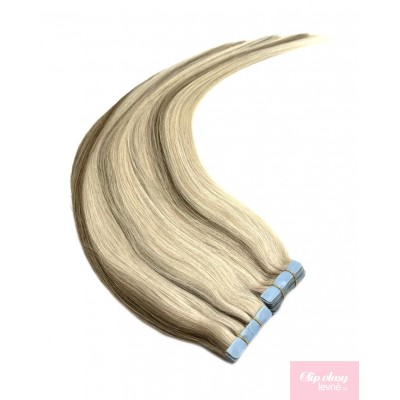 Vlasy pro metodu Invisible Tape / TapeX / Tape Hair / Tape IN 50cm - platina/světle hnědá