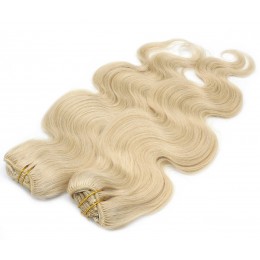 Vlnitý clip in maxi set 53cm pravé lidské vlasy – REMY 200g - NEJSVĚTLEJŠÍ BLOND