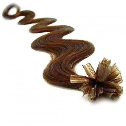 Vlnité vlasy k prodlužování keratinem 60cm - světlejší hnědé