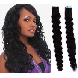 Kudrnaté vlasy pro metodu TapeX / Tape Hair / Tape IN 50cm - černé