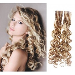 Kudrnaté vlasy pro metodu TapeX / Tape Hair / Tape IN 50cm - platina / světle hnědá