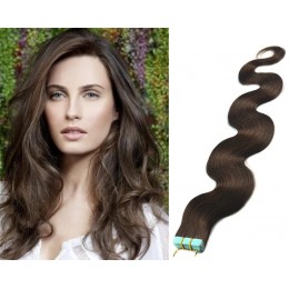 Vlnité vlasy pro metodu TapeX / Tape Hair / Tape IN 60cm - tmavě hnědé