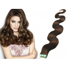 Vlnité vlasy pro metodu TapeX / Tape Hair / Tape IN 60cm - středně hnědé