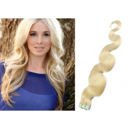 Vlnité vlasy pro metodu TapeX / Tape Hair / Tape IN 60cm - platina